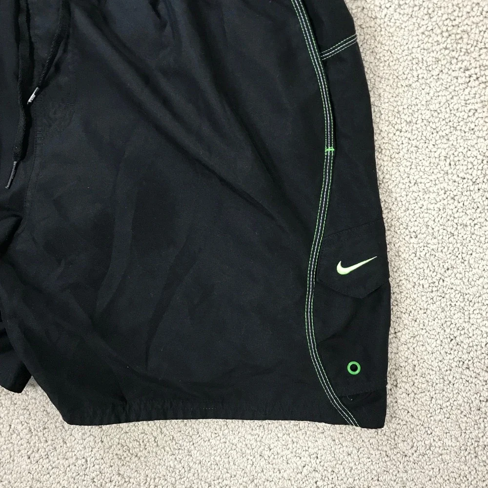 Nike Mens Swim Trunks Board Shorts XL Black Neon Green Mesh Liner Cargo Pocket